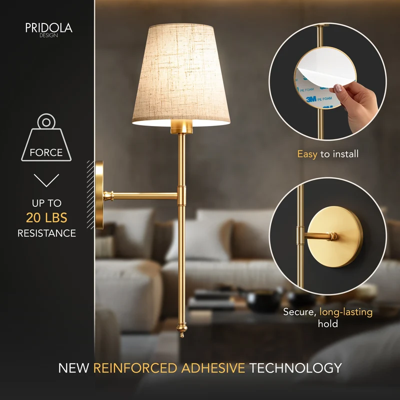 Wandlamp Goud Linnen Kap Set 2 Draadloos Afstandsbediening Dimbaar RGB Slaapkamer Woonkamer | Sansoti