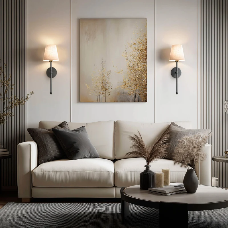 Wandlamp Goud Linnen Kap Set 2 Draadloos Afstandsbediening Dimbaar RGB Slaapkamer Woonkamer | Sansoti