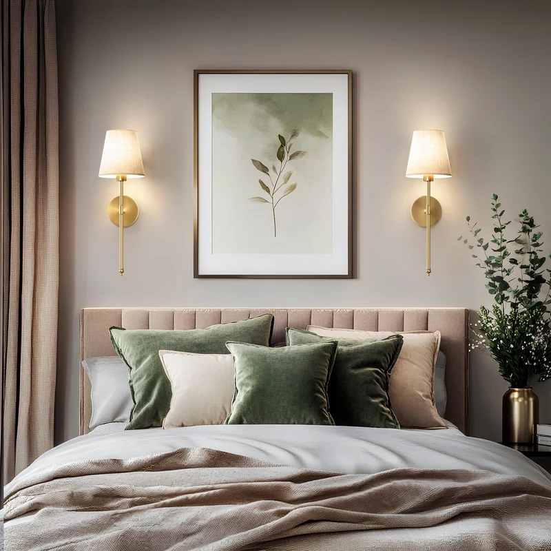 Wandlamp Goud Linnen Kap Set 2 Draadloos Afstandsbediening Dimbaar RGB Slaapkamer Woonkamer | Sansoti