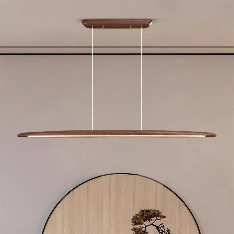 LED hanglamp hout lineair warm wit eettafel woonkamer kantoor minimalistisch Japandi design dimbaar keuken eiland verlichting | Sansoti