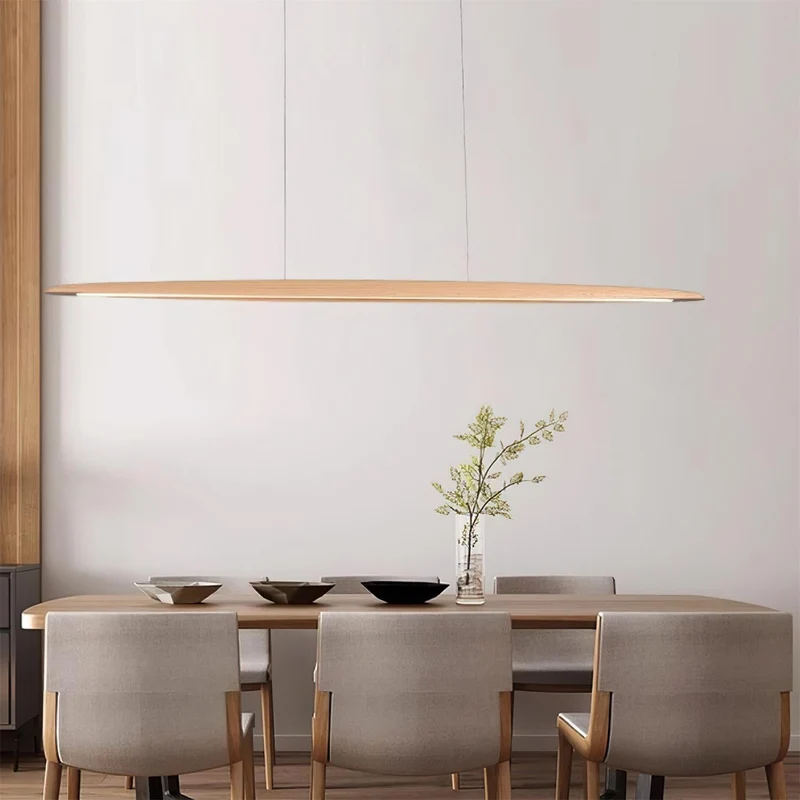 LED hanglamp hout lineair warm wit eettafel woonkamer kantoor minimalistisch Japandi design dimbaar keuken eiland verlichting | Sansoti