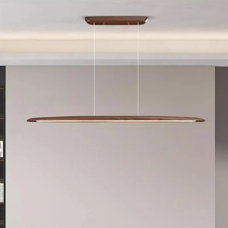 LED hanglamp hout lineair warm wit eettafel woonkamer kantoor minimalistisch Japandi design dimbaar keuken eiland verlichting | Sansoti