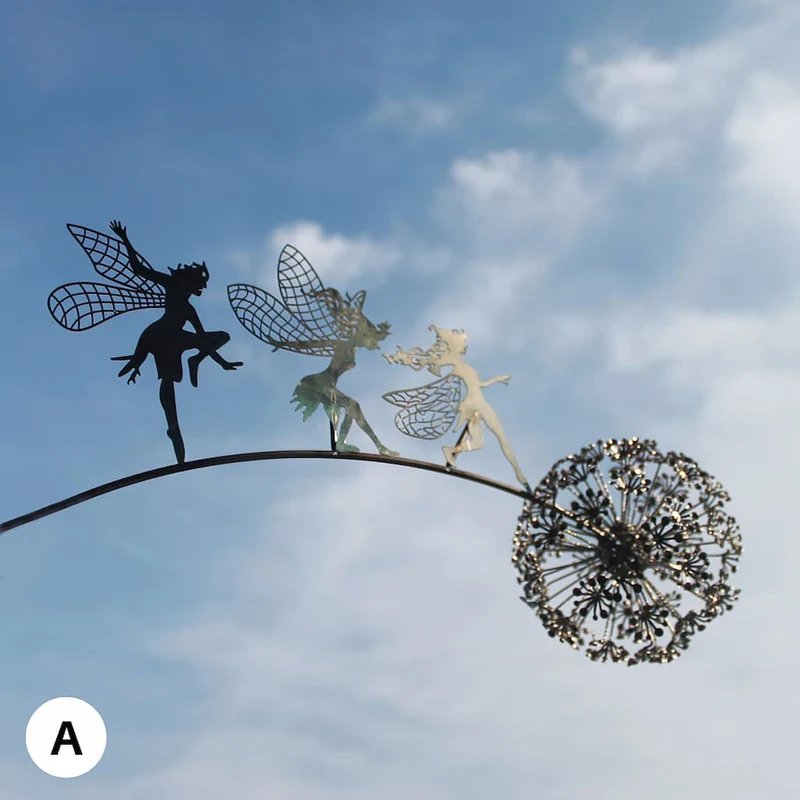 Tuinornament Silhouet Fee met Paardenbloem Metaal Weerbestendig Decoratie voor Bloembedden Borders en Gazon | Sansoti