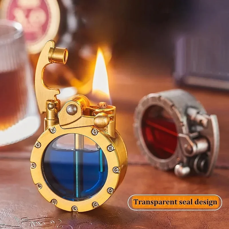 Retro Aansteker met Doorzichtige Tank & Kipschakelaar | Hervulbaar Benzine Design Klassiek Cadeau Vintage | Sansoti