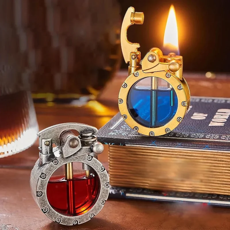 Retro Aansteker met Doorzichtige Tank & Kipschakelaar | Hervulbaar Benzine Design Klassiek Cadeau Vintage | Sansoti