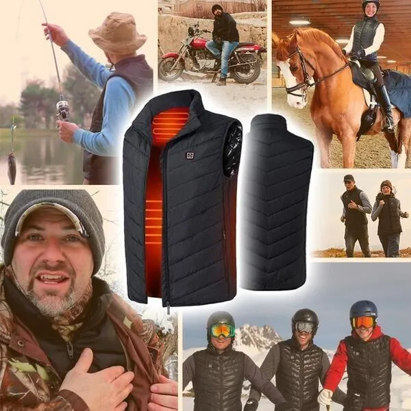 Verwarmingsvest Elektrisch Unisex Zwart 3 Warmtezones Instelbare Temperatuur Winter Outdoor Verwarmd Vest | Sansoti