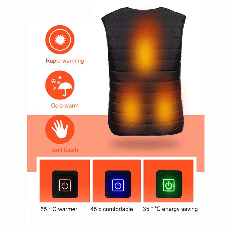 Verwarmbaar Bodywarmer Vest met Vier Warmtezones USB Verwarming Unisex Outdoor Winterkleding Thermisch | Sansoti