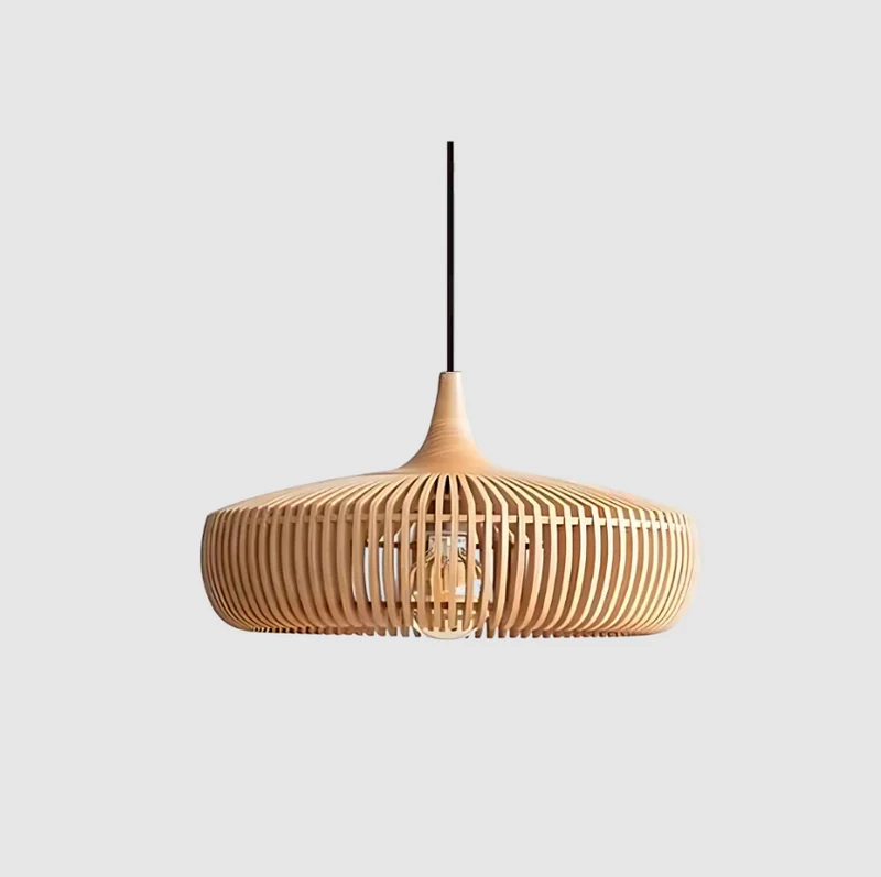 Houten Hanglamp Plafond 43cm Japandi Verlichting Warm Licht Eetkamer Slaapkamer Woonkamer | Sansoti