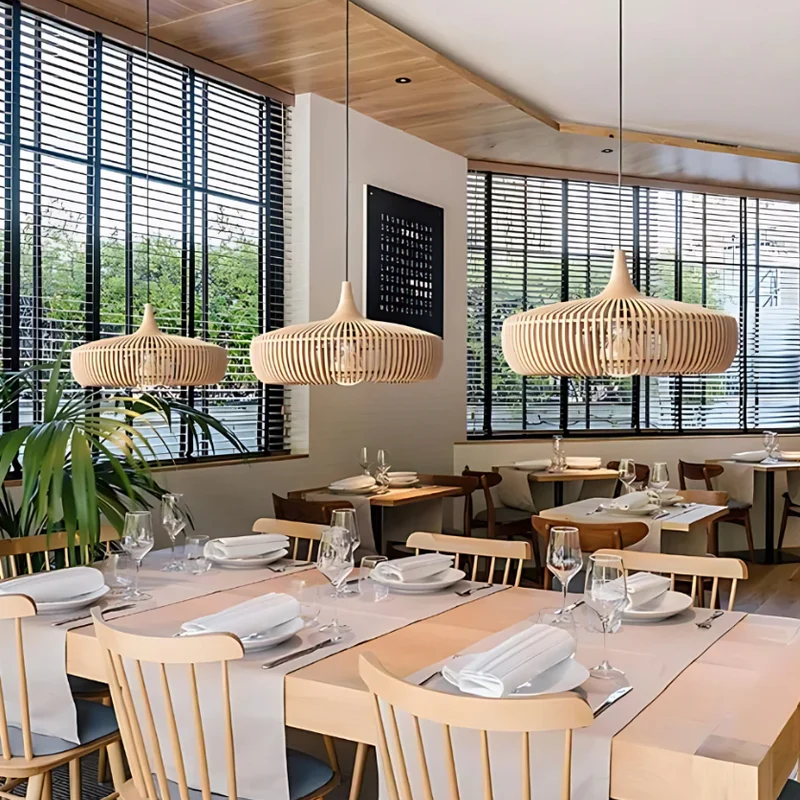 Houten Hanglamp Plafond 43cm Japandi Verlichting Warm Licht Eetkamer Slaapkamer Woonkamer | Sansoti