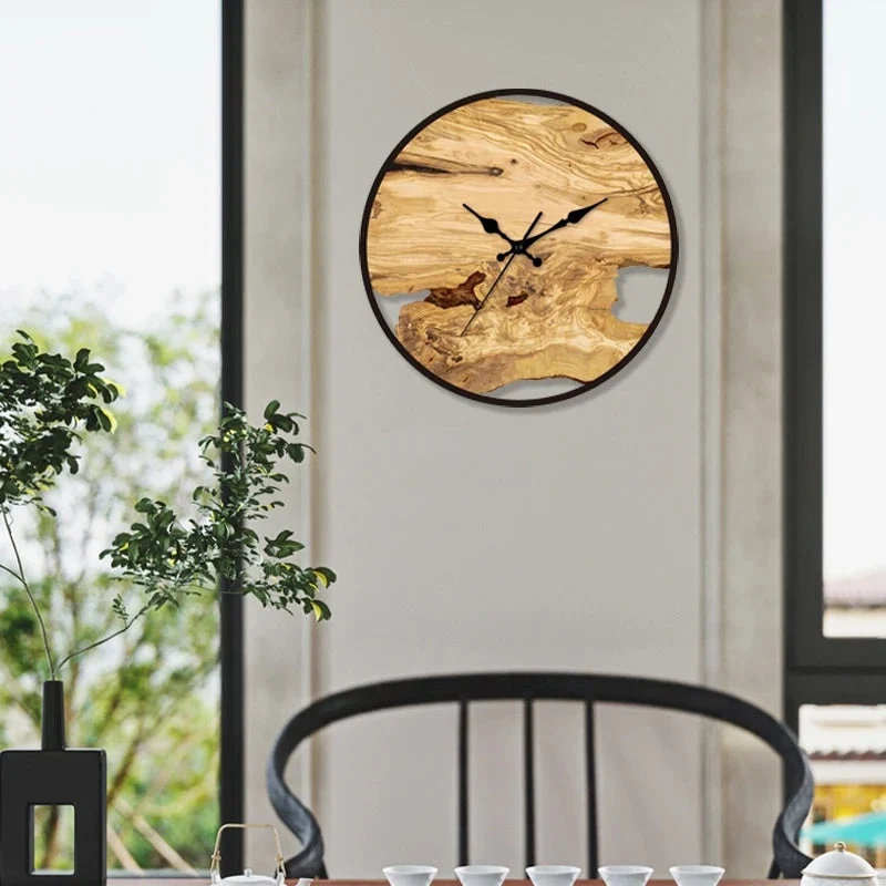 Wandklok Transparant Hout Epoxy Resin Romeinse Cijfers Stil Uurwerk Modern Woonkamer Slaapkamer | Sansoti