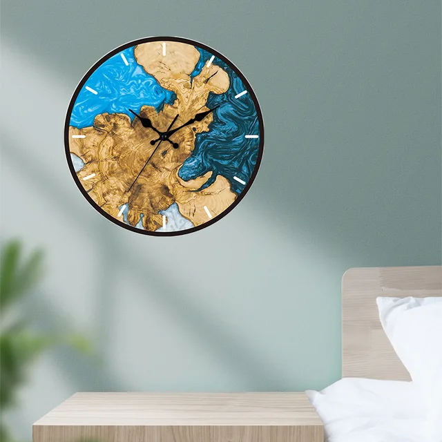 Wandklok Transparant Hout Epoxy Resin Romeinse Cijfers Stil Uurwerk Modern Woonkamer Slaapkamer | Sansoti