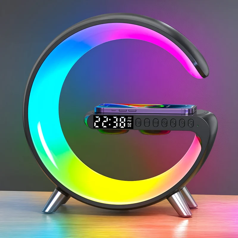 Multifunctioneel Nachtkastje met Draadloze Oplader Bluetooth Speaker Wekfunctie Sfeerlamp Slaapkamer | Sansoti