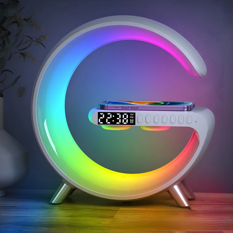 Multifunctioneel Nachtkastje met Draadloze Oplader Bluetooth Speaker Wekfunctie Sfeerlamp Slaapkamer | Sansoti