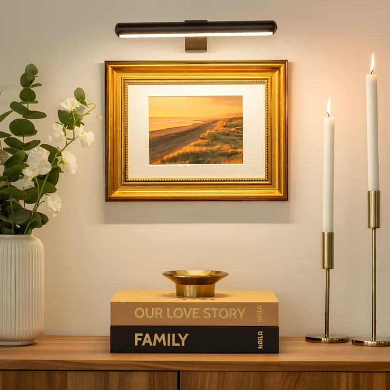 Draadloze LED wandlamp dimbaar 360° verstelbaar voor kunst schilderijen en foto's zwart wit goud accentverlichting | Sansoti