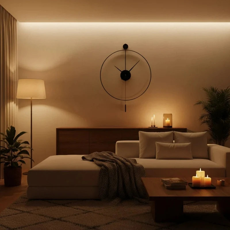 Grote Stille Wandklok met Elegante Pendel 50cm Zwart Metaal Geruisloos Quartz Mechanisme Woonkamer Slaapkamer | Sansoti