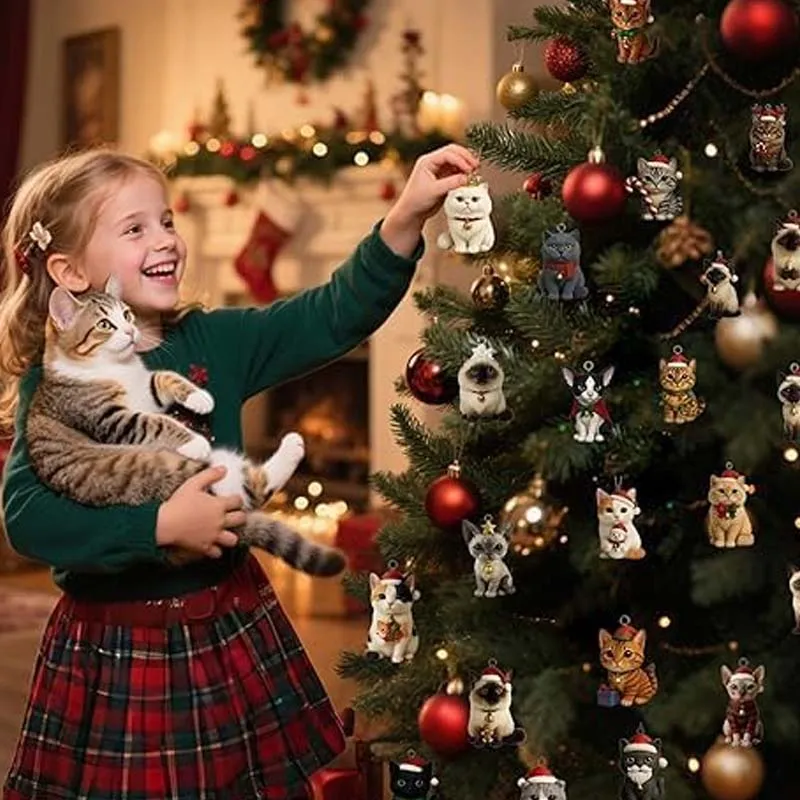 Adventskalender 24 Katten Acryl Figuurtjes Kerstdecoratie Ophangers Kinderen Feestdagen December Countdown | Sansoti