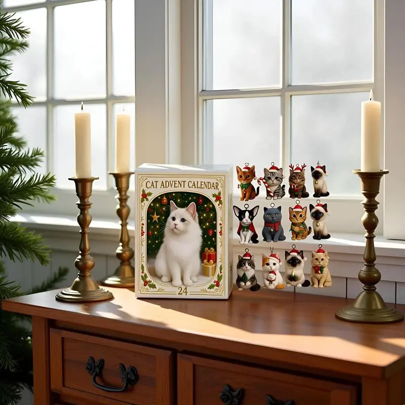 Adventskalender 24 Katten Acryl Figuurtjes Kerstdecoratie Ophangers Kinderen Feestdagen December Countdown | Sansoti