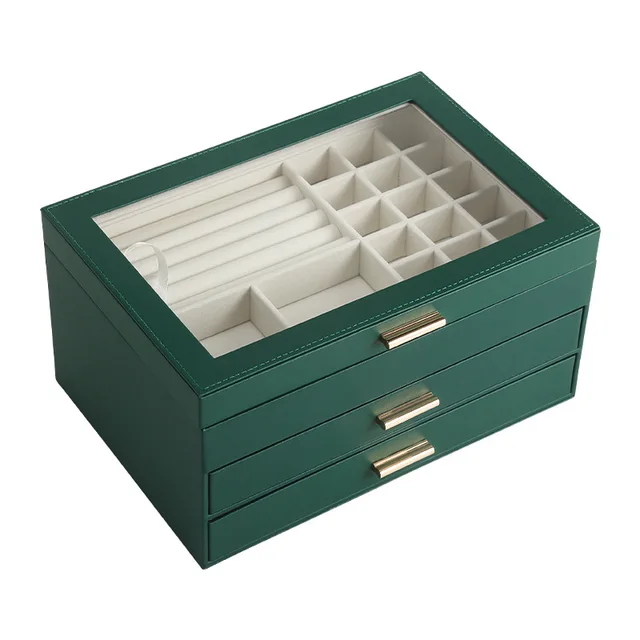 Sieradenbox met 3 Lagen en Glazen Deksel - Fluweel Beklede Opbergbox voor Juwelen - Magnetische Sluiting | Sansoti
