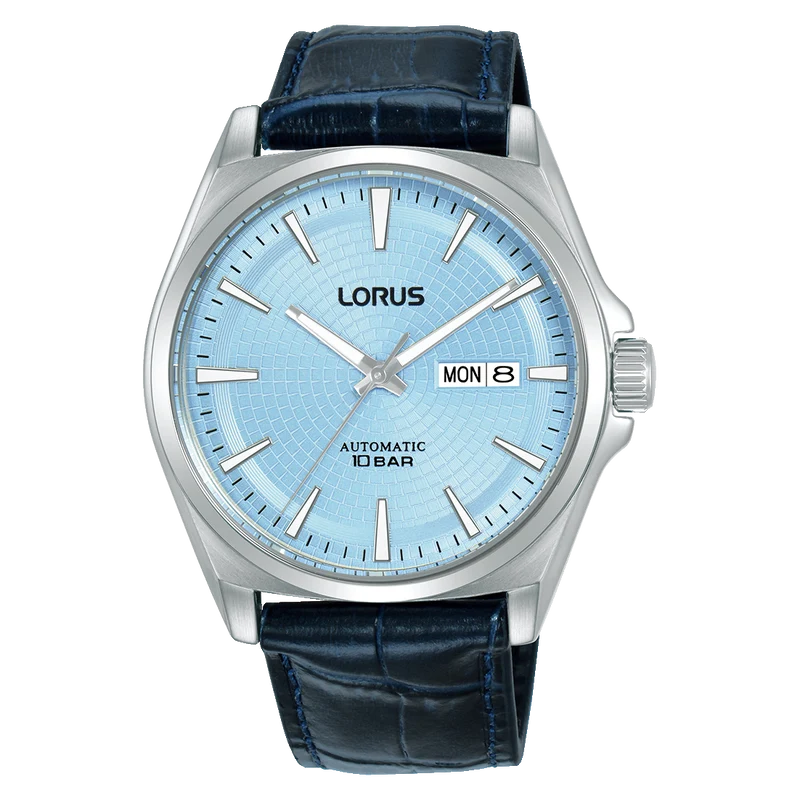 Lorus Sports RL417CX9 Herrenuhr Automatik Hellblau • Mineralglas • Dunkelblaues Lederband