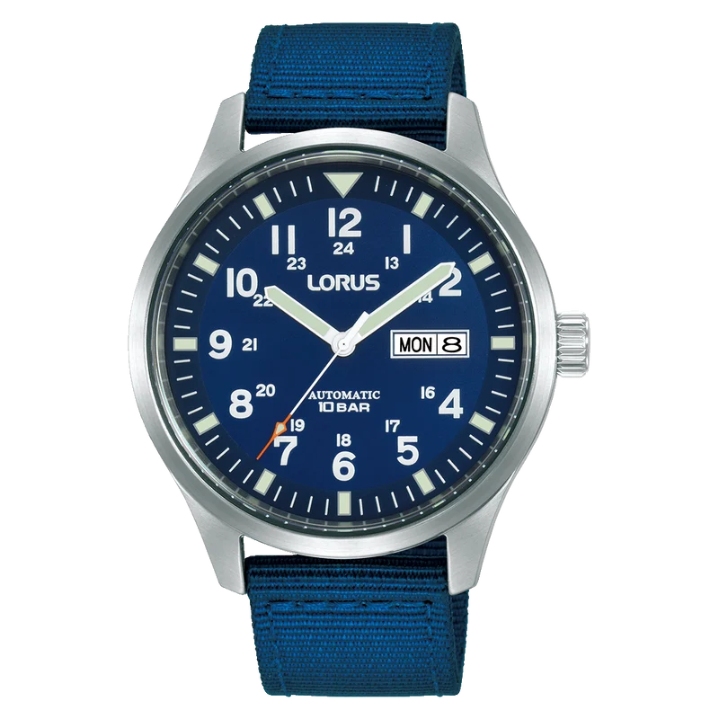 Lorus Sports RL409BX9 Herren Automatik Armbanduhr • Mineralglas • Dunkelblaues Nylonband