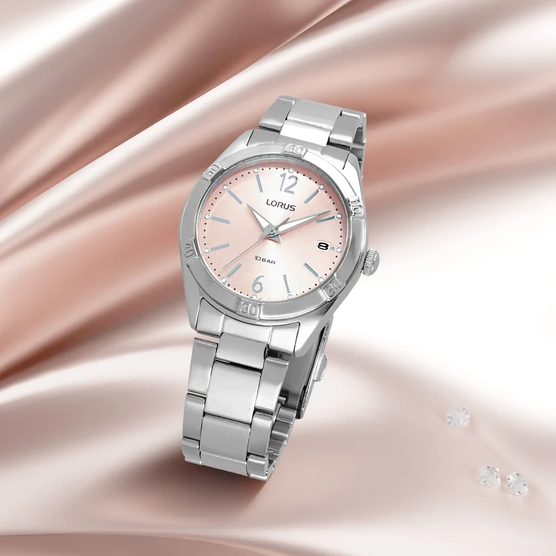Lorus RH979QX9 Damenuhr Rosa • Mineralglas • Edelstahlarmband