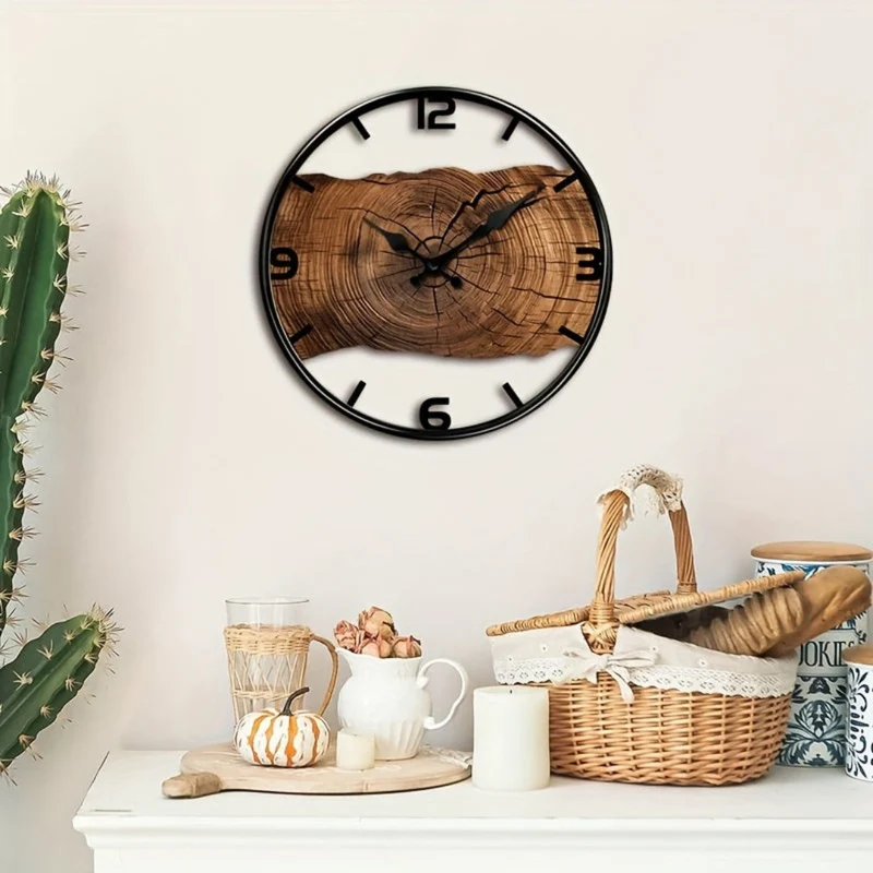 Ronde Wandklok met Uitgesneden Houtdesign Stil Uurwerk Scandinavisch Interieur Woonkamer Slaapkamer Decoratie | Sansoti