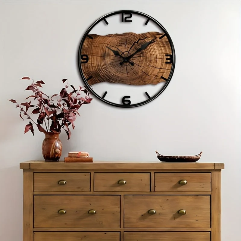 Ronde Wandklok met Uitgesneden Houtdesign Stil Uurwerk Scandinavisch Interieur Woonkamer Slaapkamer Decoratie | Sansoti