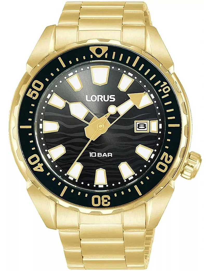 Lorus Sports Diver RH950RX9 Herren Armbanduhr Goldfarben • Mineralglas • Drehbare Lünette