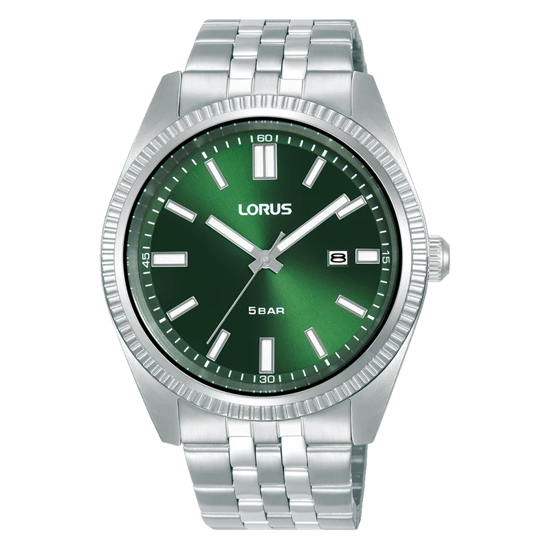 Lorus Classic RH967QX9 Herren Armbanduhr • Dunkelgrünes Zifferblatt • Edelstahlarmband