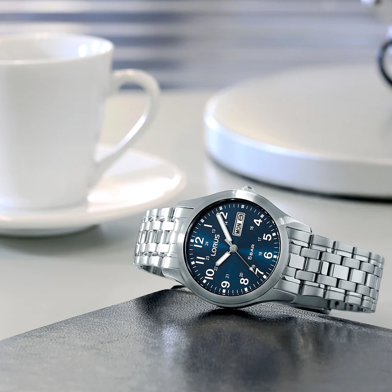 Lorus Classic RXN77DX9 Herrenuhr Dunkelblau • Mineralglas • Edelstahlarmband