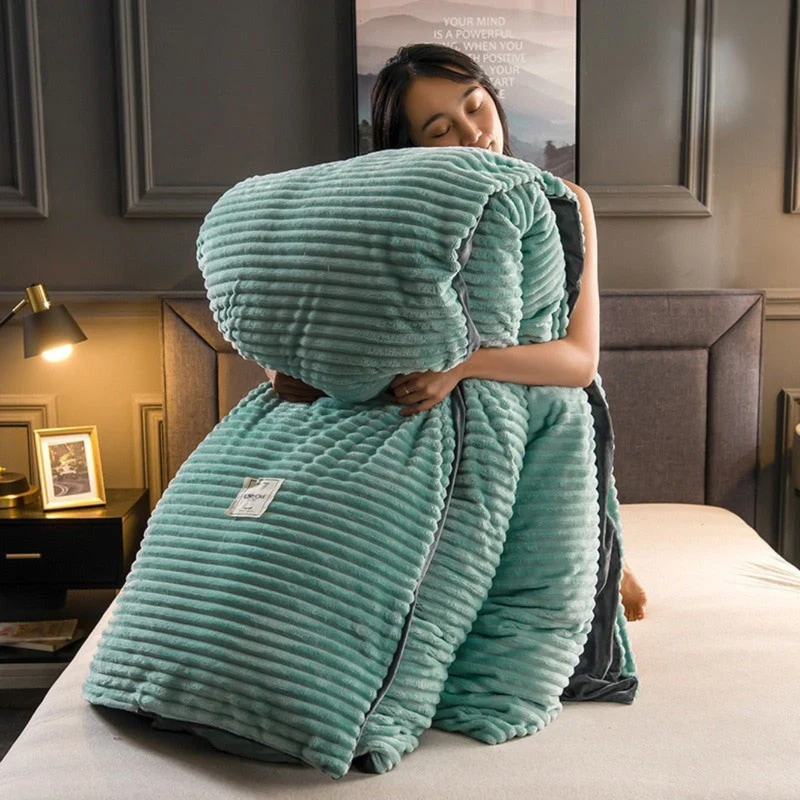 Fleece Dekbedset Dubbelzijdig Warm met Kussensloop Wasbaar Fluwelen Beddengoed Luxe Winter Dekbed Comfortabel | Sansoti