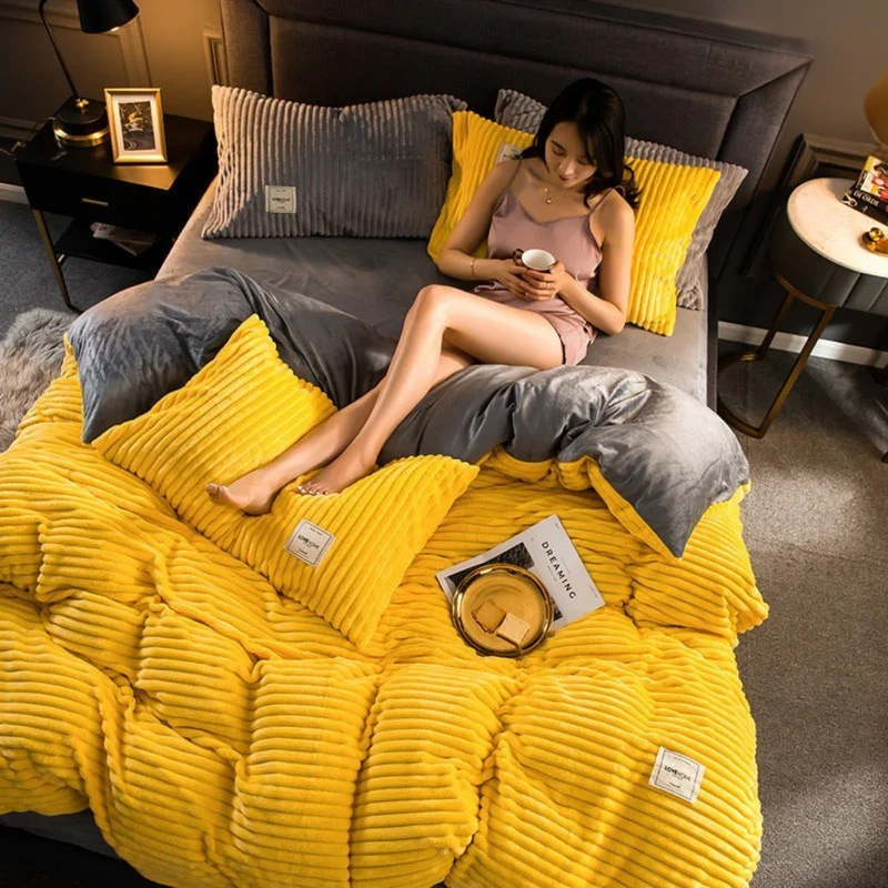 Fleece Dekbedset Dubbelzijdig Warm met Kussensloop Wasbaar Fluwelen Beddengoed Luxe Winter Dekbed Comfortabel | Sansoti
