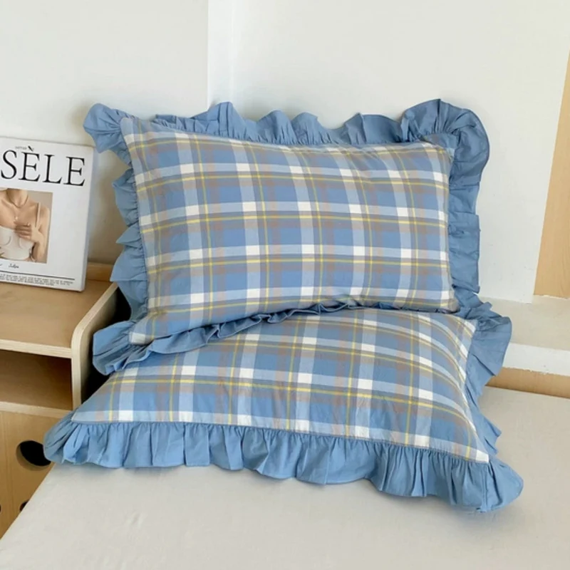 Kussenslopen met Ruches en Streepdessin voor Queen Size Kussen Romantische Slaapkamer Bedtextiel Decoratie | Sansoti