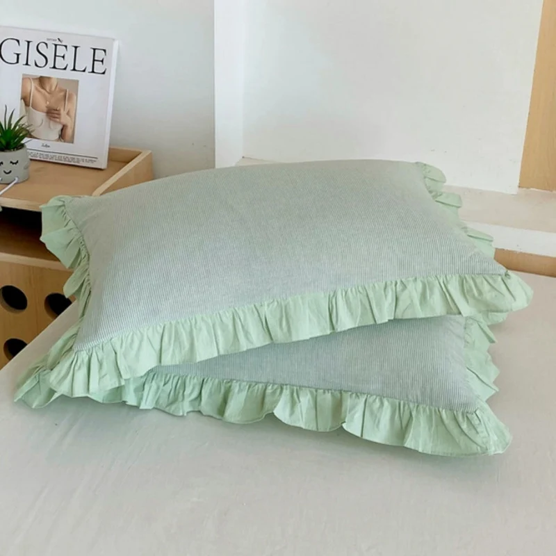 Kussenslopen met Ruches en Streepdessin voor Queen Size Kussen Romantische Slaapkamer Bedtextiel Decoratie | Sansoti