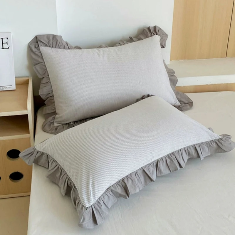 Kussenslopen met Ruches en Streepdessin voor Queen Size Kussen Romantische Slaapkamer Bedtextiel Decoratie | Sansoti