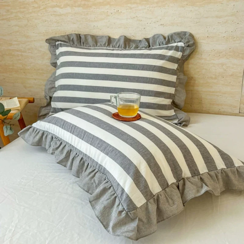 Kussenslopen met Ruches en Streepdessin voor Queen Size Kussen Romantische Slaapkamer Bedtextiel Decoratie | Sansoti