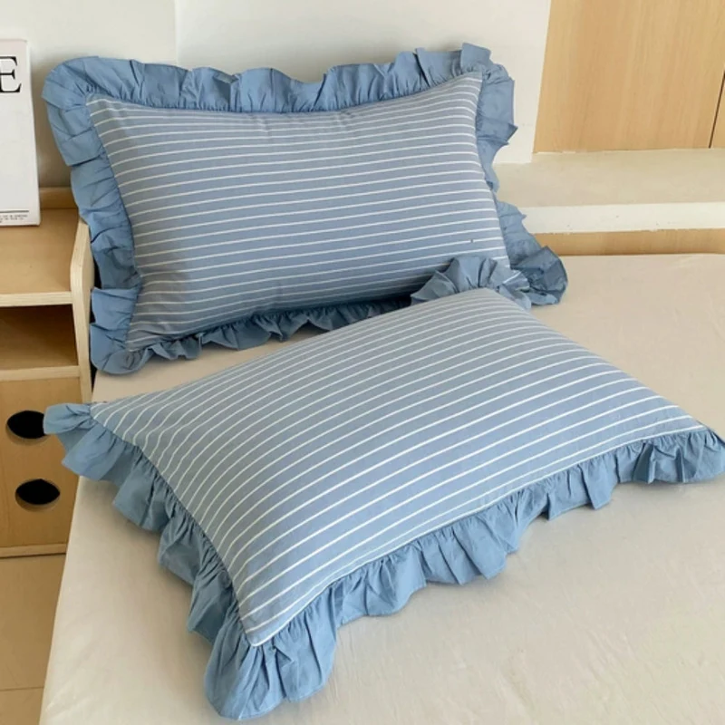 Kussenslopen met Ruches en Streepdessin voor Queen Size Kussen Romantische Slaapkamer Bedtextiel Decoratie | Sansoti