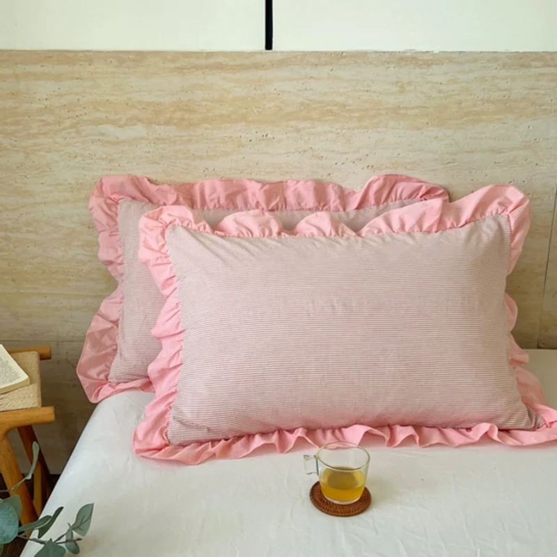 Kussenslopen met Ruches en Streepdessin voor Queen Size Kussen Romantische Slaapkamer Bedtextiel Decoratie | Sansoti