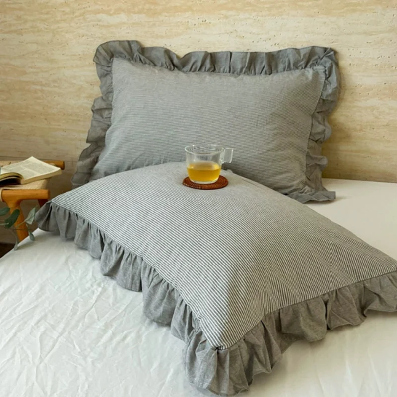 Kussenslopen met Ruches en Streepdessin voor Queen Size Kussen Romantische Slaapkamer Bedtextiel Decoratie | Sansoti