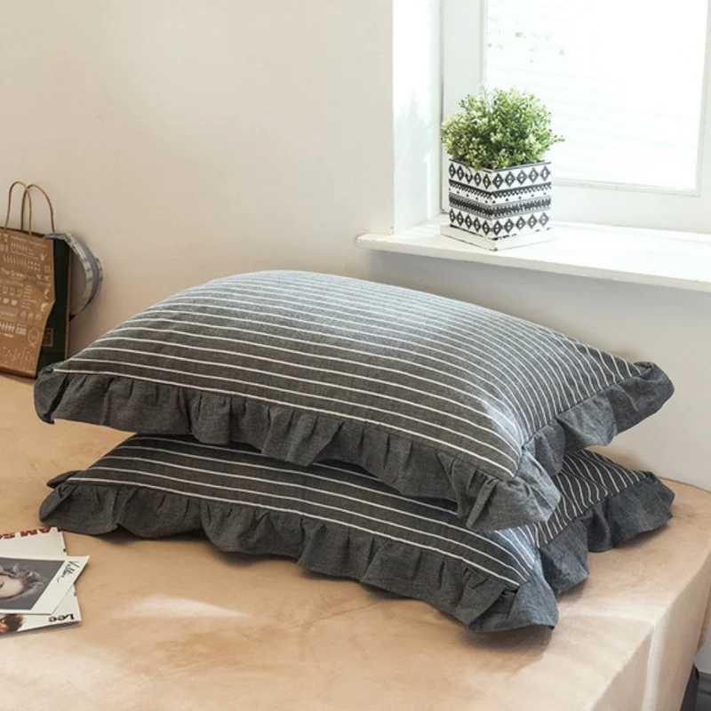 Kussenslopen met Ruches en Streepdessin voor Queen Size Kussen Romantische Slaapkamer Bedtextiel Decoratie | Sansoti