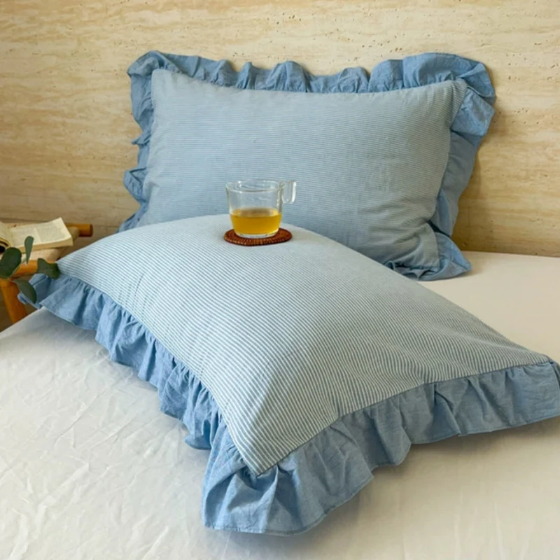 Kussenslopen met Ruches en Streepdessin voor Queen Size Kussen Romantische Slaapkamer Bedtextiel Decoratie | Sansoti