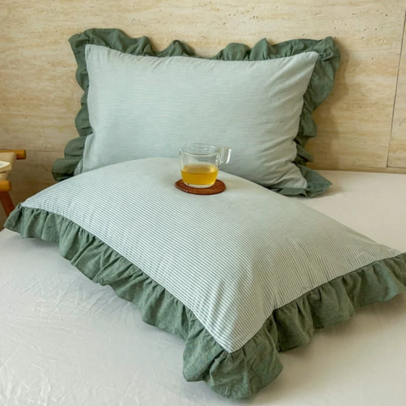 Kussenslopen met Ruches en Streepdessin voor Queen Size Kussen Romantische Slaapkamer Bedtextiel Decoratie | Sansoti