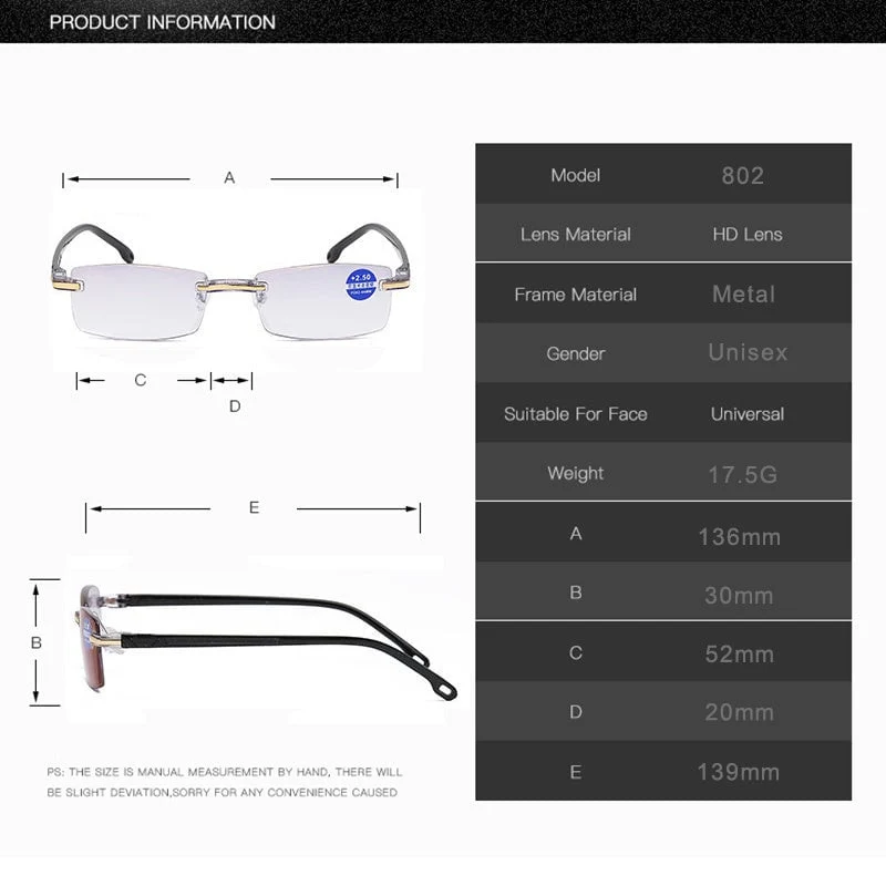 Progressieve Leesbril met Blauwe Lichtfilter Titanium TR90 Ultra Licht 17g Multifocale Lenzen Presbyopie | Sansoti