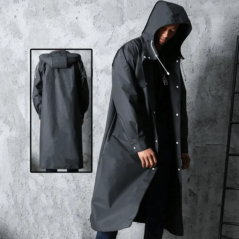 Lange Zwarte Regenjas Waterafstotend EVA Opvouwbaar Lichtgewicht Herbruikbaar Unisex Outdoor Regenkleding | Sansoti