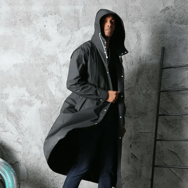 Lange Zwarte Regenjas Waterafstotend EVA Opvouwbaar Lichtgewicht Herbruikbaar Unisex Outdoor Regenkleding | Sansoti