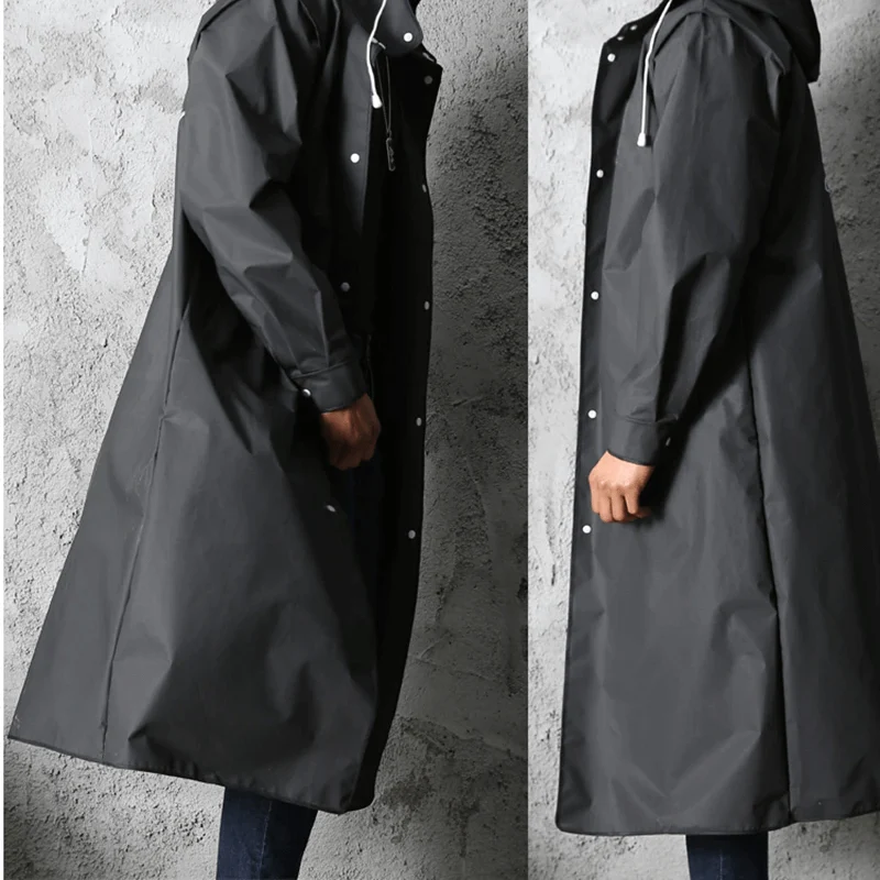 Lange Zwarte Regenjas Waterafstotend EVA Opvouwbaar Lichtgewicht Herbruikbaar Unisex Outdoor Regenkleding | Sansoti