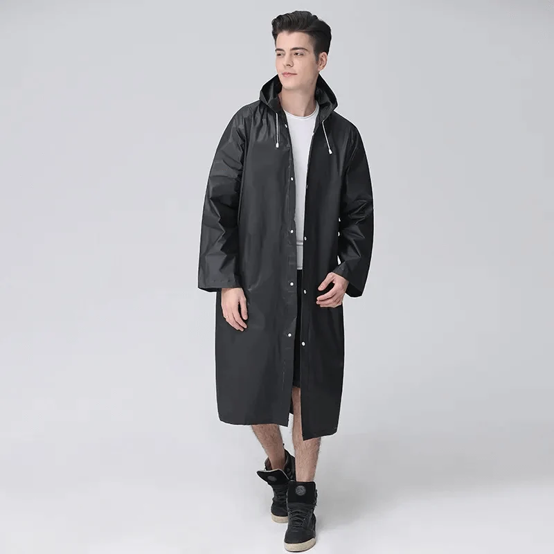 Lange Zwarte Regenjas Waterafstotend EVA Opvouwbaar Lichtgewicht Herbruikbaar Unisex Outdoor Regenkleding | Sansoti