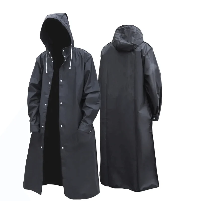 Lange Zwarte Regenjas Waterafstotend EVA Opvouwbaar Lichtgewicht Herbruikbaar Unisex Outdoor Regenkleding | Sansoti