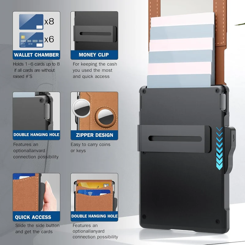 Compacte Portemonnee met RFID-bescherming Geldclip Aluminium Leer Kaarthouder voor 18 Passen Stijlvol Slim | Sansoti