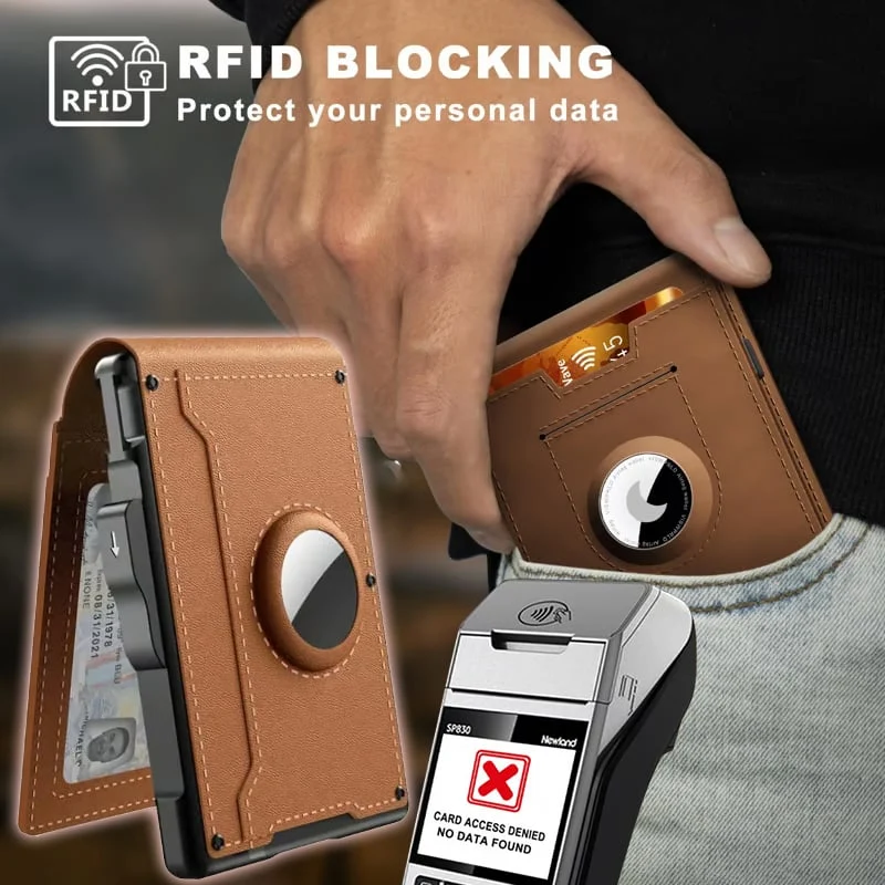 Compacte Portemonnee met RFID-bescherming Geldclip Aluminium Leer Kaarthouder voor 18 Passen Stijlvol Slim | Sansoti